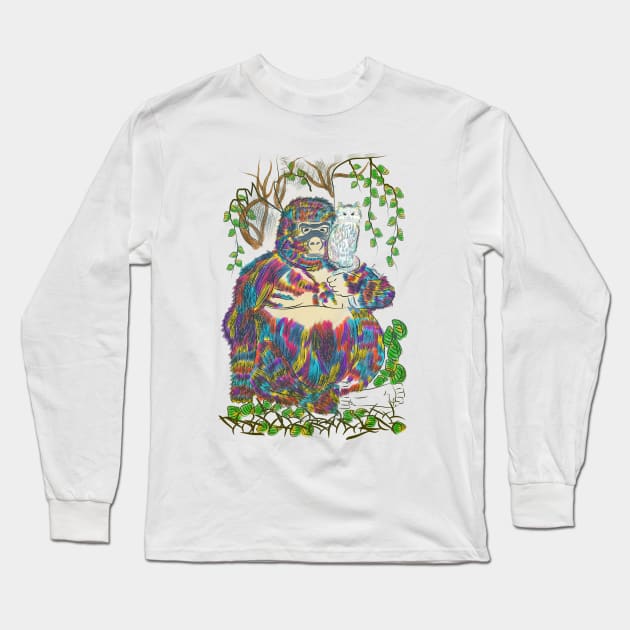 Vibrant Jungle Gorilla and Cat Long Sleeve T-Shirt by famenxt